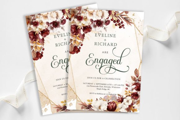 Burgundy Engagement Invitation Graphic Print Templates By Blush Roses