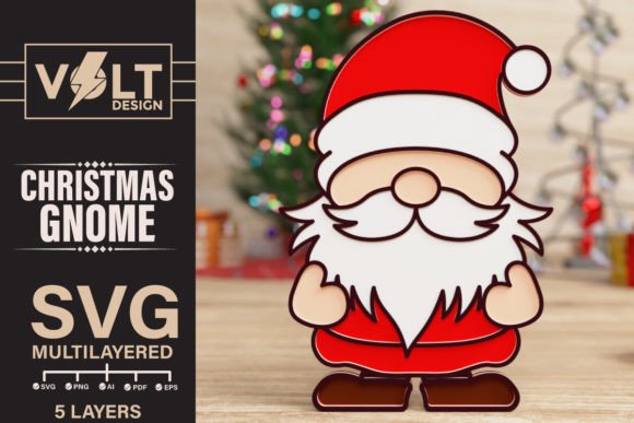 Christmas Gnome 3D SVG Multilayered Cut Illustration Noël en 3D Par VOLT_DESIGN
