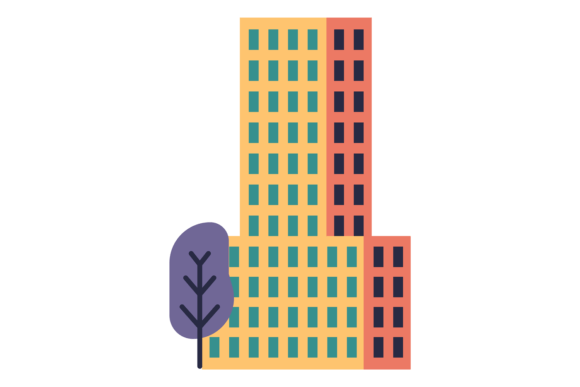 High Building. Color City Element. Comme Grafik Druckbare Illustrationen Von yummybuum