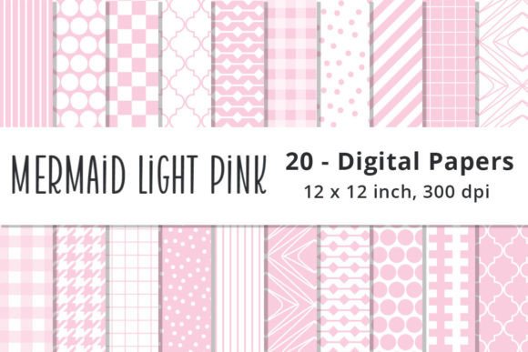 Mermaid Light Pink Digital Pattern Paper Gráfico Patrones de Papel Por Lemon Paper Lab