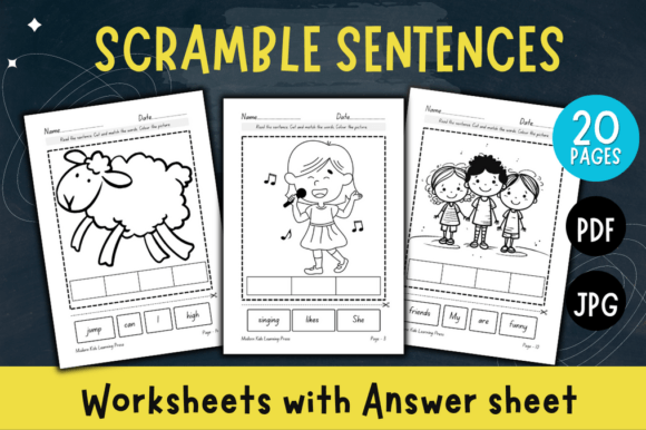 Scramble Sentences Worksheet for Kids Graphic 1st grade By Ovi's Publishing