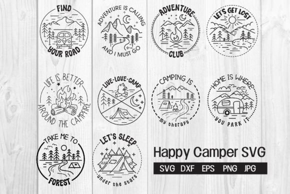 Happy Camper Svg Bundle, Camping Svg Graphic Print Templates By dadan_pm