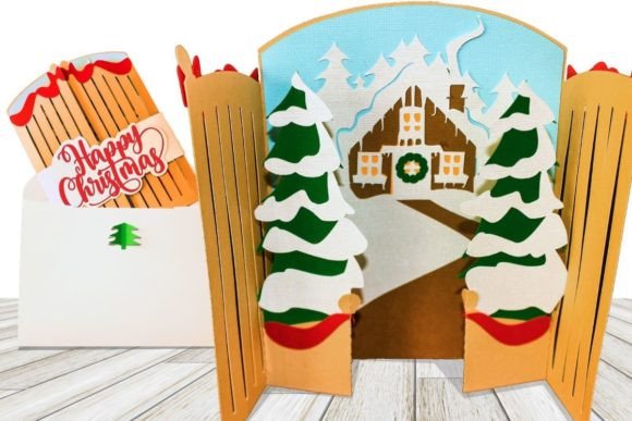 Christmas Gate Pop Up Card Weihnachten 3D SVG-Plotterdatei Von 3D SVG Crafts
