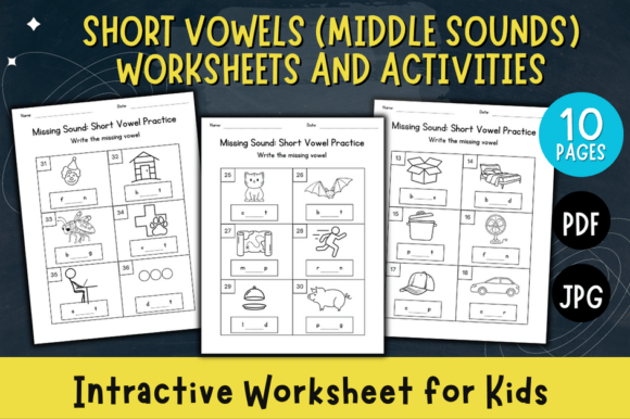 Short Vowels (Middle Sounds) Worksheets Gráfico Primer curso Por Ovi's Publishing