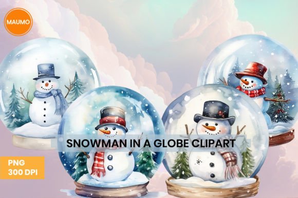 Snow Man in a Globe Christmas Clipart Grafik KI Grafiken Von Maumo Designs