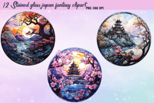 Stained Glass Japan Fantasy Clipart Afbeelding AI transparante PNG's Door Rikkya 3