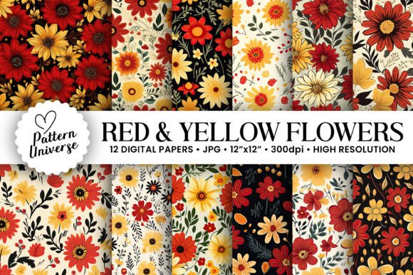 Red and Yellow Flowers Seamless Patterns Grafik Papier-Muster Von Pattern Universe