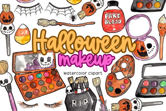 Watercolor Halloween Makeup Clipart Graphic Illustrations By Writelovely