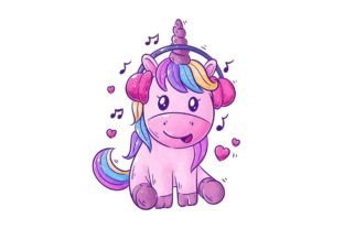 Cute Unicorn is Listening to Music Grafik Druckbare Illustrationen Von wawadzgn 1