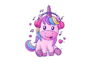 Cute Unicorn is Listening to Music Graphic Illustrations By wawadzgn 2