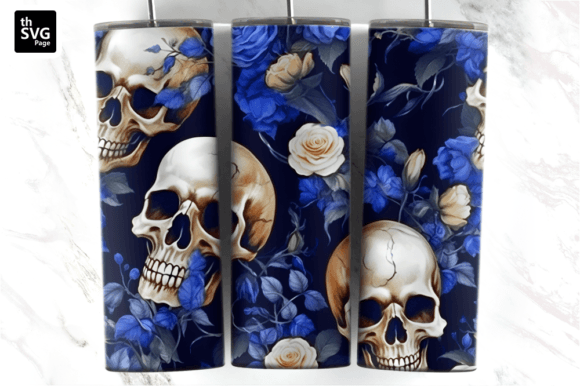 Skull with Rose Tumbler Wrap Sublimation Graphic Crafts By thSVGpage