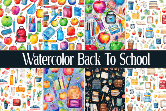Watercolor Back to School - Freebies Gráfico Fondos Por Pro Designer Team