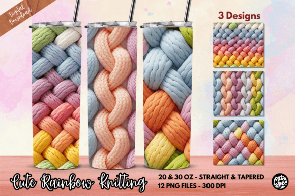 Cute Rainbow Knitting Tumbler Wrap Gráfico Manualidades Por Katatype