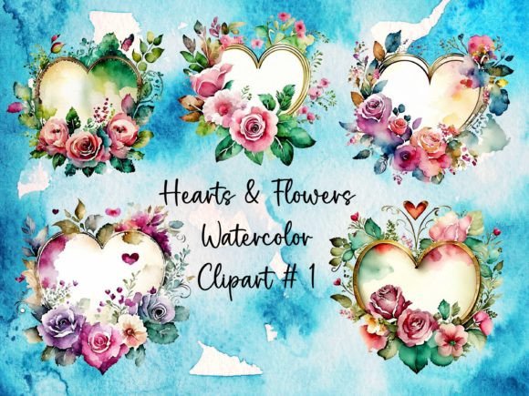 Hearts & Flowers Watercolor Clipart Graphic Druckbare Illustrationen By Thomas Mayer