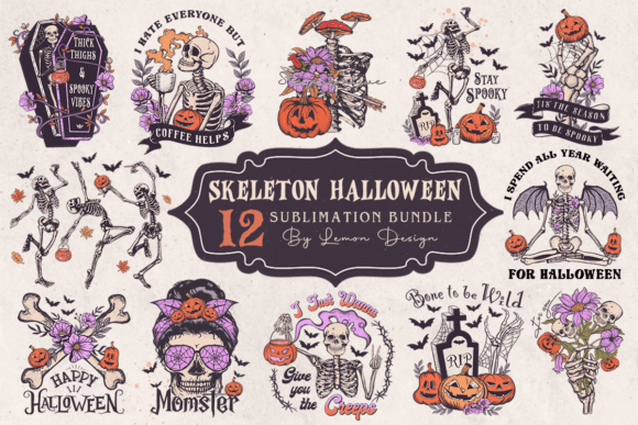 Skeleton Halloween Sublimation Bundle Graphic Crafts By Lemon.design