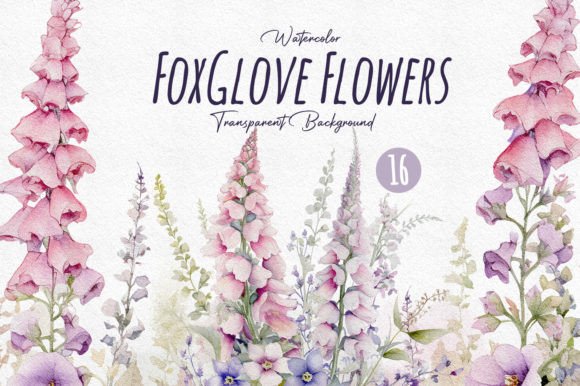 Watercolor Foxglove Wildflower Clipart Graphic Illustrations By DesignBible