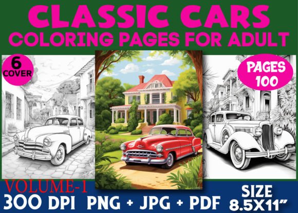 100 Classic Cars Coloring Book for Adult Graphic Coloring Pages & Books Adults By ArT zone