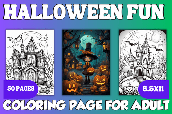Halloween Fun Coloring Page for Adult Grafik KI Seiten zum Kolorieren Von pixargraph