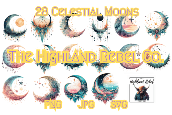 28 Celestial Moons Grafik Druckbare Illustrationen Von The Highland Rebel Co.