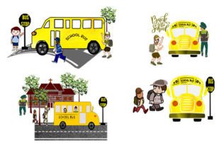 A Set of 4 School Bus Clipart's : Illustration Illustrations Imprimables Par arts4busykids