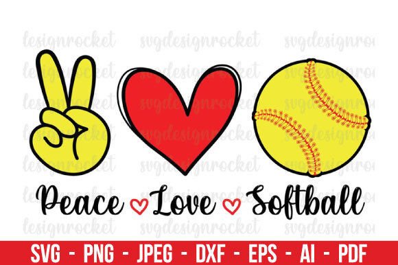 Peace Love Softball Svg Png, Peace Love Grafika Ilustracje do Druku Przez SVGDesignRocket