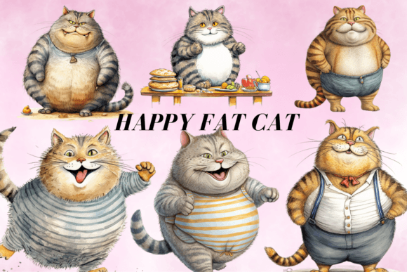 Happy Fat Cat Clipart Grafica Illustrazioni Stampabili Di Digital Xpress