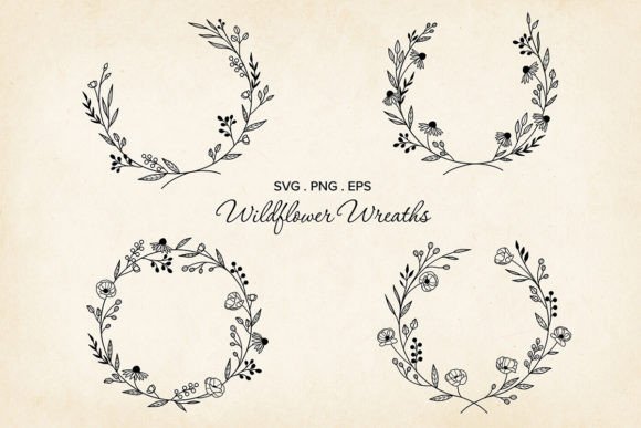 Minimal Wildflower Wreath Bundle, Vector Graphic Illustrations By Paper Art Garden