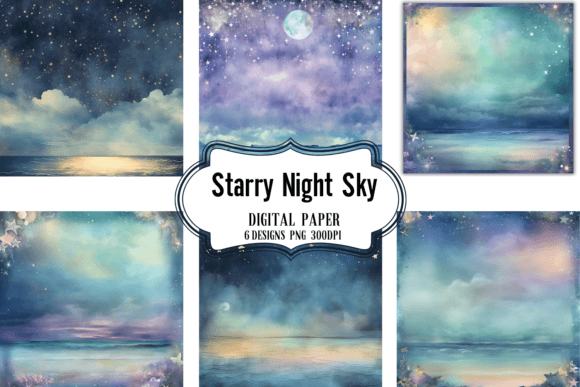 Starry Night Sky Digital Paper Backgrounds Gráfico Fondos Por Babydell Art