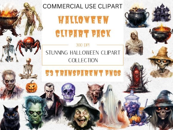 Watercolor Halloween Clipart Mix Gráfico PNGs transparentes de IA Por RockOrange Arts