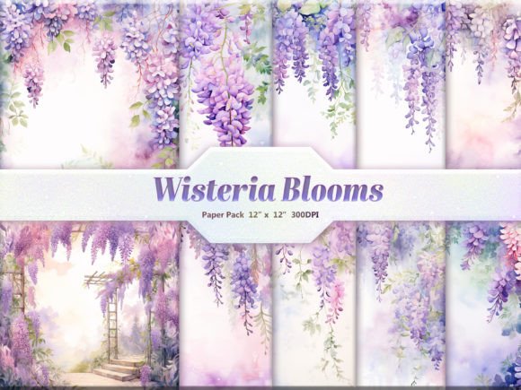 Wisteria Blooms Digital Paper Pack Graphic Backgrounds By DifferPP