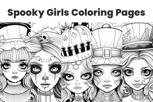 5 Spooky Witches | Girls Coloring Pages Graphic Coloring Pages & Books Adults By AnaSt