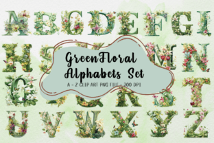 Green Floral Alphabets, Magical Flowers Graphic Illustrations By sasikharn 1