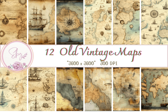 Old Vintage Maps Digital Paper JPG Illustration Motifs AI Par Skye Design