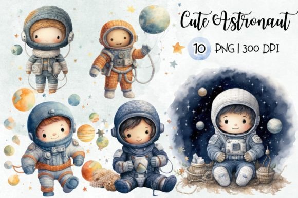 Cute Astronaut Watercolor Sublimation Graphic Illustrations By PimmyArt