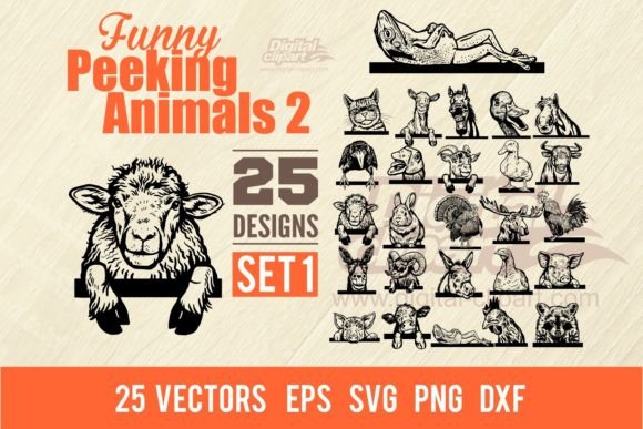 Funny Peeking Animals Set 2 BUNDLE 25 Graphic Illustrations By SignReadyDClipart