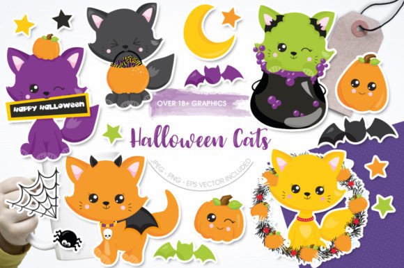 Halloween Cats Illustration Illustrations Imprimables Par Prettygrafik