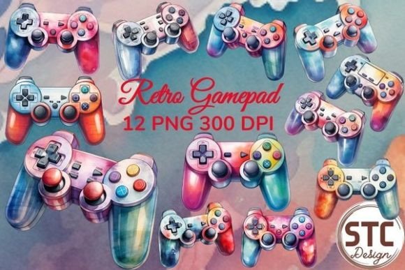 Retro Gamepad Watercolor Sublimation Graphic Illustrations By num-STC