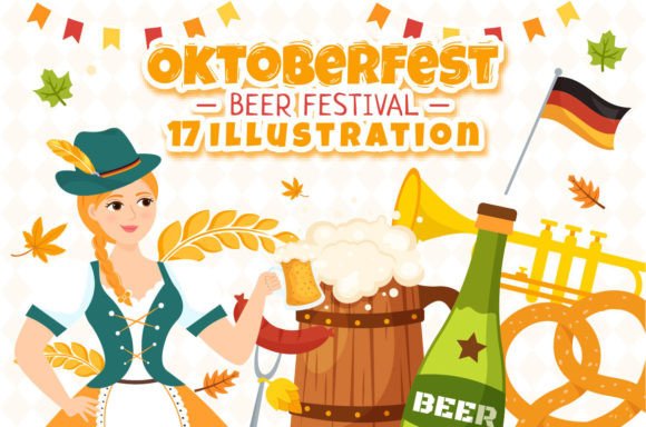 17 Happy Oktoberfest Beer Festival Grafika Ilustracje do Druku Przez denayunecf