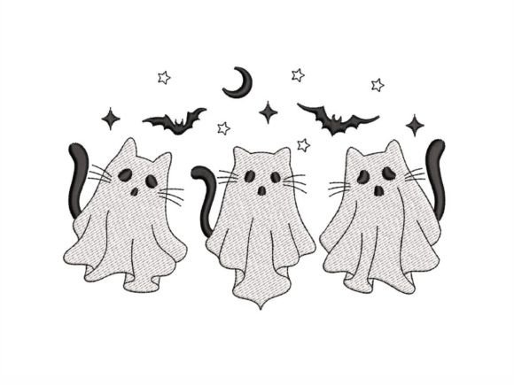 Cat Ghost Halloween Embroidery Design By LizaEmbroidery