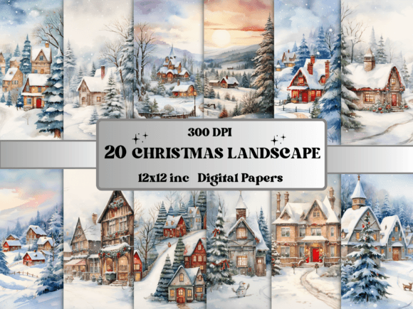 Christmas Landscape Scenes Digital Paper Graphic Backgrounds By giraffecreativestudio