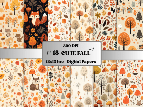 Cute Kawaii Fall Autumn Digital Paper Gráfico Planos de Fundo Por giraffecreativestudio