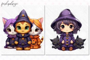 Cute Kitten Halloween Clipart Illustration Graphiques AI Par FonShopDesign 2
