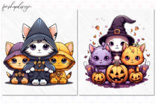 Cute Kitten Halloween Clipart Illustration Graphiques AI Par FonShopDesign 3