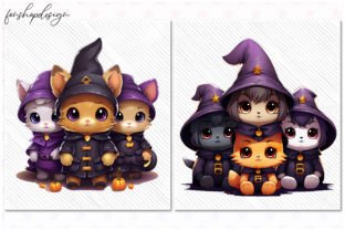 Cute Kitten Halloween Clipart Illustration Graphiques AI Par FonShopDesign 5