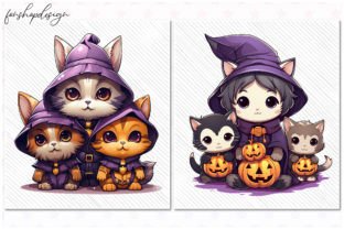 Cute Kitten Halloween Clipart Illustration Graphiques AI Par FonShopDesign 6