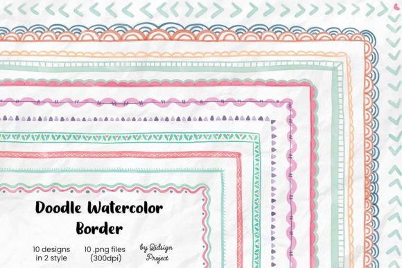 Doodle Watercolor Border, Decorative Graphic Objects By qidsign project