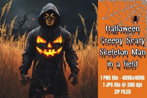 Halloween Skeleton Man in Field PNG/JPG Gráfico Gráficos de IA Por LumiDigiPrints