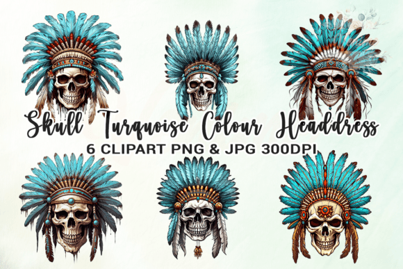 Skull Turquoise Colour Headdress Clipart Gráfico Artesanato Por Venime