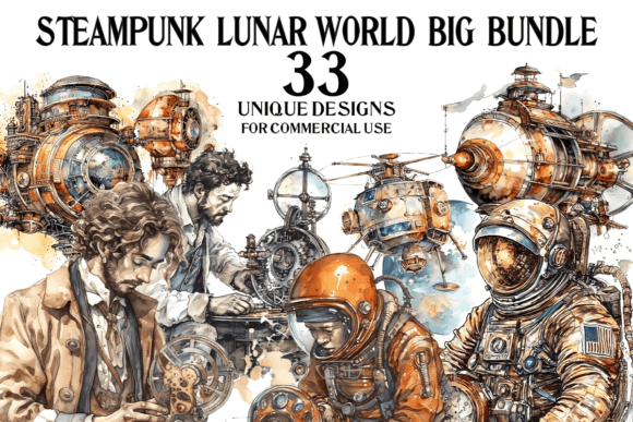 Steampunk Lunar World Clipart - PNG Graphic AI Graphics By CasparU