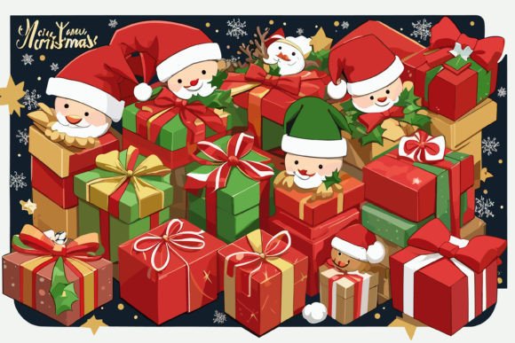 Vector Art Merry Christmas Elements Gift Afbeelding Afdrukbare Illustraties Door info.tanvirahmad